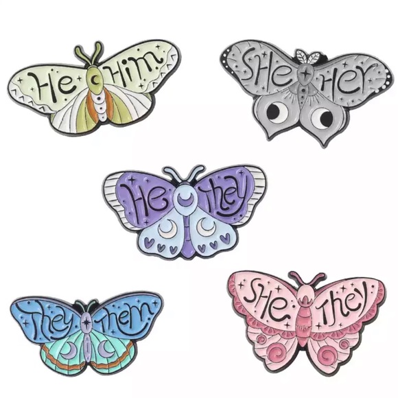 HE/HIM Pronoun Butterfly Enamel Pin Male Pronouns Lanyard Badge Queer Inclusive - Picture 7 of 10